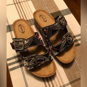 Aldo Black Sandals with Multicolor Beads